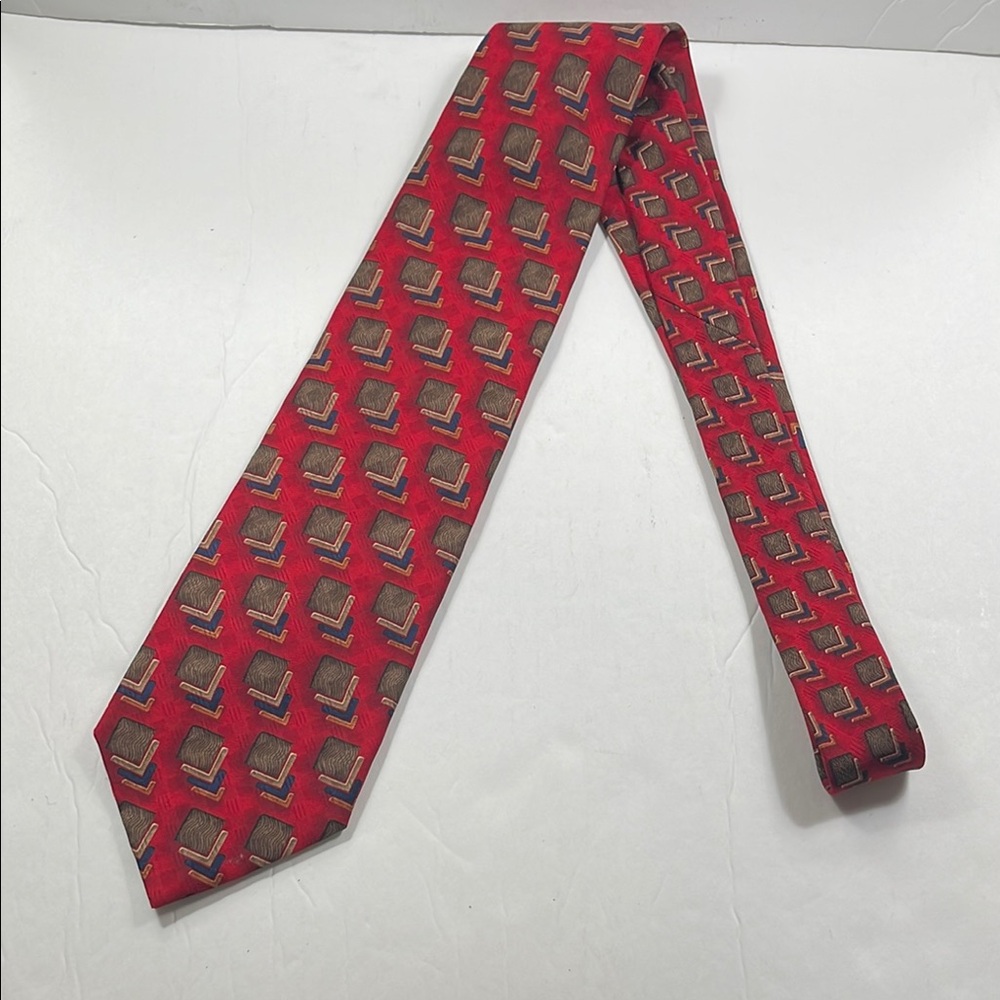The Locker Room JZ Richards Design Red Brown All Silk Handmade Tie Accessory